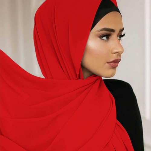 Hijab Scarf for Women Soft Cotton Muslim Jersey Hijab Head Wrap Scarves Fashion Long Scarf Shawls - color: Red