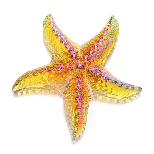 Amber Blown Glass Starfish Figurine Miniature Ocean Home Decor | Hand Blown Glass Starfish Figurines Tiny Ocean Animals Collectible Miniature for Tables Desks Shelf Home Office Display - color: Amber