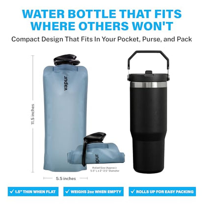 Vapur Collapsible Water Bottle with Carabiner - 34oz (1L), Blue Steel - Flexible and Lightweight Water Bottle for Travel, Concert, Hiking, and Outdoor Adventures - BPA-Free, Dishwasher-Safe, Freezable - color: Blue Steel