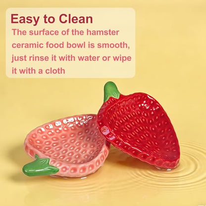 2PCS Hamster Bowl, Hamster Food Dish Ceramic Food Water Feeding Bowl Small Animal Bowls for Gerbil Rat Mice Hedgehog (Strawberry) - color: 2Pcs Strawberry bowl