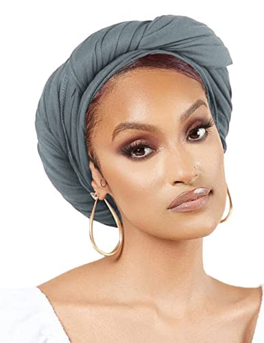Nonbongoy Head Wraps for Black Women 71"x32" Long Soft Jersey Hijab Turban - color: 1-gray Headwrap