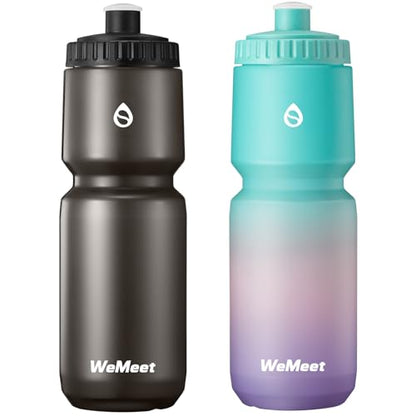 WEMEET Lightweight Cycling Water Bottle 2-Pack, Fits Most Bike Cages, Squeeze Water Bottle for Cycling, Running, Fitness(Black & Green Pink Purple, 32oz) - color: Black Green Pink Purple, size: 32 Ounces