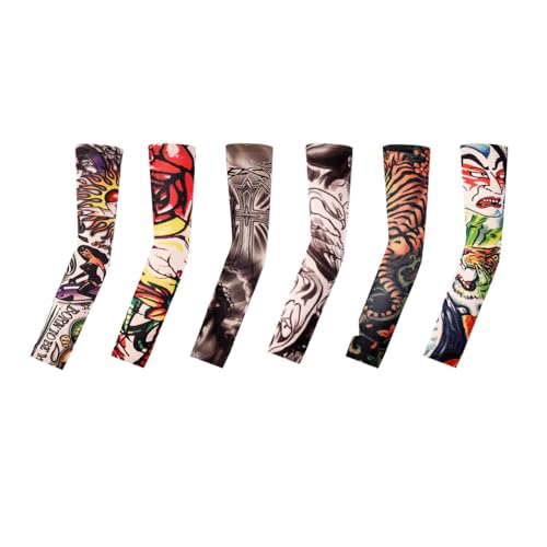 Tattoo Sleeves for Men Women Sun Protection UV Compression Arm Sleeves Breathable Skin Cover for Outdoor Sports - color: B-6pcs Multi Color Sleeves