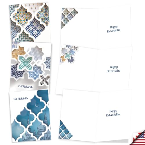 The Best Card Company - 20 Assorted Eid Mubarak Notecards Boxed Set 4 x 5.12 Inch with Envelopes (10 Designs, 2 Each) Muslim Holiday Cards Eid Mubarak Dimensions AM10424EIG-B2x10 - style: Eid Mubarak Dimensions