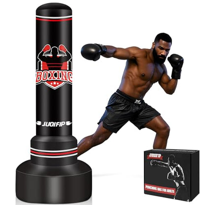 Freestanding Punching Bag with Gloves, 70'' Heavy Boxing Bag with Stand for Adult Teens, Standing Women Men Inflatable Kickboxing Bags for Beginners Training MMA Muay Thai Fitness - style: Strong Men Pattern