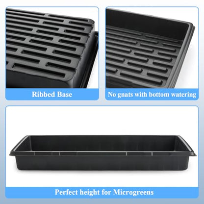 10-Pack Heavy-Duty 1020 Seed Trays No Holes, Thick Plastic Plant Flats | Reusable Growing Trays for Seed Starting, Propagation, Microgreens, Transplanting & Bottom Watering (21" x 11", 2.76" Deep) - color: Black, size: 10p 1020 Trays No Holes