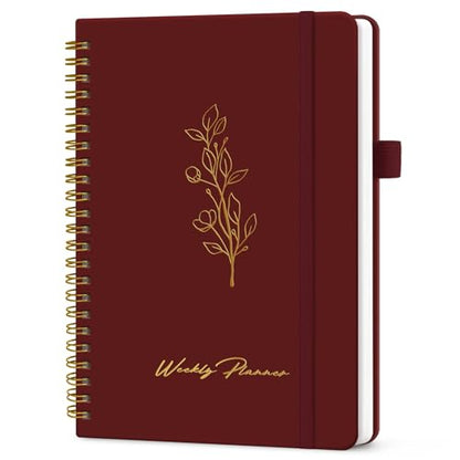 Taja Undated Weekly Planner, Weekly To Do List Notebook with Goal & Habit Tracker Organizer, A5 Weekly Planner Notebook with Spiral Binding, 6.1" x 8.2" - Burgundy - color: q.Burgundy