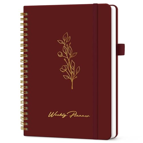 Taja Undated Weekly Planner, Weekly To Do List Notebook with Goal & Habit Tracker Organizer, A5 Weekly Planner Notebook with Spiral Binding, 6.1" x 8.2" - Burgundy - color: q.Burgundy