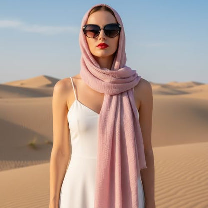 Nydotd Women Summer Cotton Linen Scarf Crinkle Long Beach Shawl Wrap hijab with Fringe - color: Dusty Rose