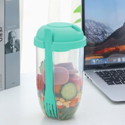 1 Pack Salad Cup with Lid and Fork Fresh Salad Dressing Cup Container for Lunch, Keep Healthy Food Dressing Cup for Portable Breakfast Meal Vegetables and Fruits（Green） - color: Green