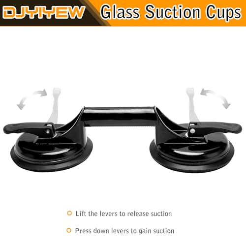 Heavy Duty Suction Cups - Aluminum Vacuum Handle Glass & Tile Lifter - Ergonomic, Reliable Suction for Lifting Large Glass, Tile, Marble, Floor, Dent Puller (2 Pack Black) - color: Black