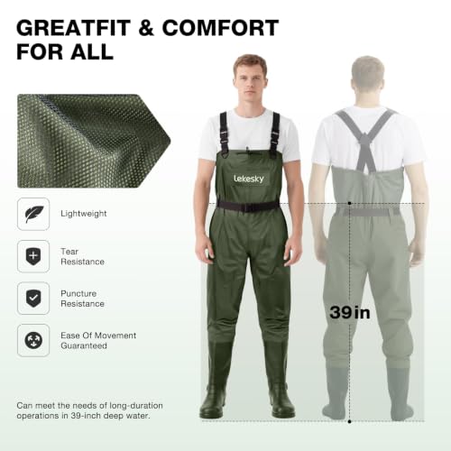 Lekesky Fly Fishing Chest Waders with Boots for Men Women, US Sizes 5–14,2-Ply Nylon/Pvc Waterproof Waders - color: Green, size: M11