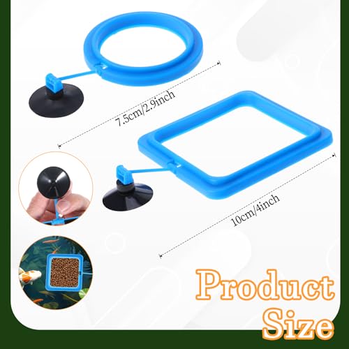 2 Pcs Fish Feeding Ring, Aquarium Feeding Ring Turtle Tank Accessories Automatic Square and Round Floating Food Feeder with Suction Cup for Betta Guppy Goldfish (Blue) - color: Blue