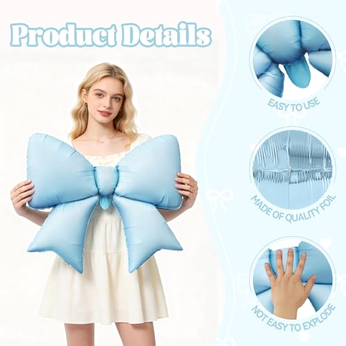Blue Bow Balloons, 6 Pcs Large Foil for Baby Shower Gender Reveal Party - style: Blue Bow
