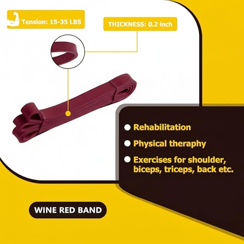 Pull Up Bands, Resistance Bands, Pull Up Assistance Band Exercise Bands for Men & Women Working Out, Body Stretching, Physical Therapy, Muscle Training - color: Wine Red