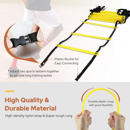 GHB Agility Ladder 1PCS Agility Cones 25PCS Detachable Agility Hurdles 10PCS