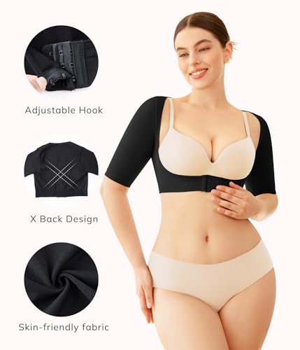 LODAY Arm Compression Sleeves for Women Lipo Upper Arm Shaper Post Surgery Slimming Arm Sleeve - color: Black, size: Large-X-Large