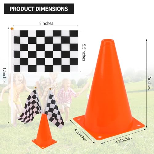 Mini Traffic Cones（with Hole on Top） with Racing Checkered Flags, Sports Safety Cones for Soccer Cones and Basketball Practice Equipment - color: 24PCS