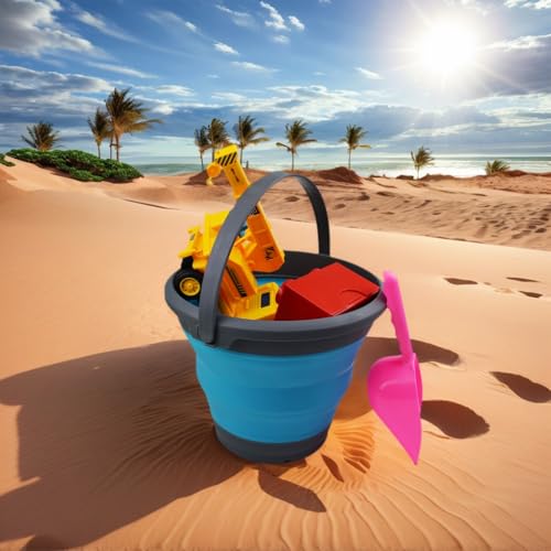 SAMMART 5.5L (1.4 Gallon) Collapsible Plastic Bucket - Foldable Round Tub - Portable Fishing Water Pail - Space Saving Outdoor Waterpot. (Grey/Ocean Blue, 1) - color: Grey/Ocean Blue