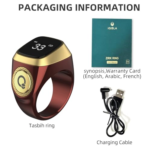 Smart Tasbih Zikr Ring, 20mm Muslim Digital Azan Alarm Clock, Tasbih Counter Smart Ring (Red) - color: Red