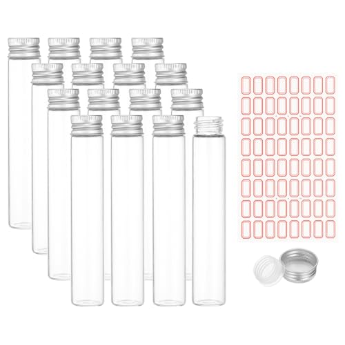 PATIKIL 30ml Test Tubes with Caps, 24Pcs 22x120mm Glass Clear Flat Bottom Test Tube Containers with Plastic Cap for Bead Party Candy Bath Salt Storage Scientific Experiment Plant(Silver) - color: Silver, size: 22x120mm