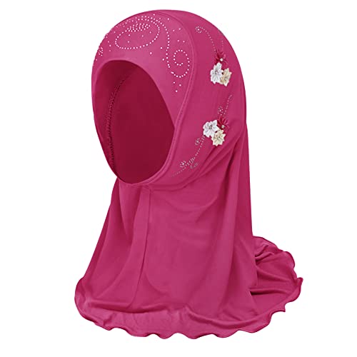 Girls Muslim Flower Hijab Cotton One Piece Scarf Islamic Arab Head Wrap Scarves Full Cover Head Scarf Little Girls Hijab Headpiece Head Wrap Cap Arabian Girl Child Wrap Prayer Turban