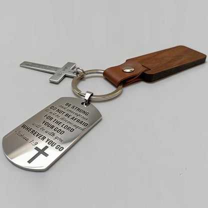 Christian Keychain with Bible Verse - Joshua 1:9 Luke 1:37 Cross Key Ring, Religious Inspirational Gift for Men Women Christian Keychain with Bible Verse