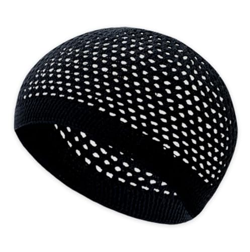 ESERRA Kufi Hats for Men and Women with 99 Tasbih Prayer Beads, Muslim Thick Breathable Skull Cap, Tasbeeh, Prayer Cap - color: Black