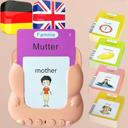 Talking Flash Cards Bilingual - German English Flashcards Kids - color: German, size: Oranage