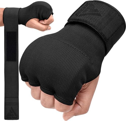 RDX Gel Boxing Hand Wraps Inner Gloves Men Women, Quick 100cm Long Wrist Straps, Elasticated Padded Fist Under Mitts Protection, Muay Thai MMA Kickboxing Martial Arts - color: Full Black, size: Large