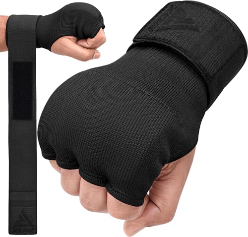 RDX Gel Boxing Hand Wraps Inner Gloves Men Women, Quick 100cm Long Wrist Straps, Elasticated Padded Fist Under Mitts Protection, Muay Thai MMA Kickboxing Martial Arts - color: Full Black, size: X-Large