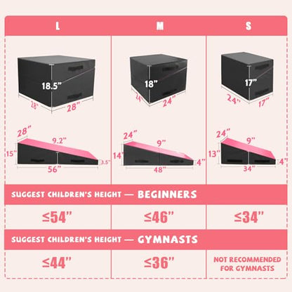 Kangaroo Hoppers Gymnastics Cheese Wedge Mat for Kids Ages 1-12 | 3 Sizes Folding Incline Mat with High-Density EPE Foam and Removable PVC Leather Cover, Home Gym Training Equipment - color: Black/Hot Pink, size: 34" x 24" x 13"