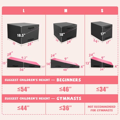 Kangaroo Hoppers Gymnastics Cheese Wedge Mat for Kids Ages 1-12 | 3 Sizes Folding Incline Mat with High-Density EPE Foam and Removable PVC Leather Cover, Home Gym Training Equipment - color: Black/Hot Pink, size: 56" x 28" x 15"