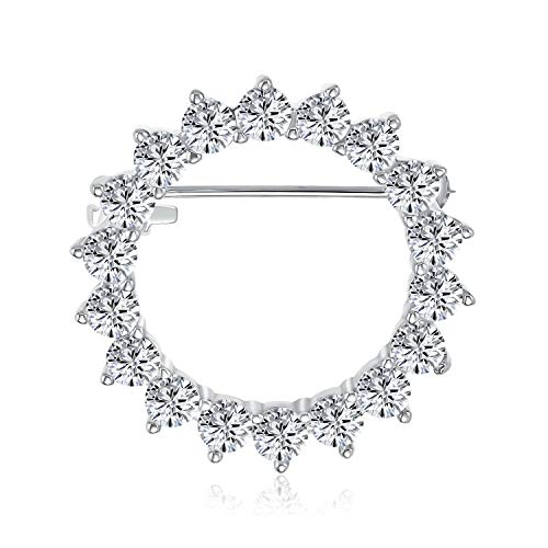 Classic Eternity Bridal Open Round Circle CZ Brooch Pin Silver Gold Plated - color: Silver