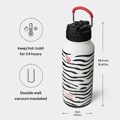 BOTTLE BOTTLE 32oz Insulated Water Bottle with Pill Box | Stainless Steel,Sport Water Bottle, with Straw Dual-use Lid and Pill Box, Design for Gym - color: Zebra Stripe