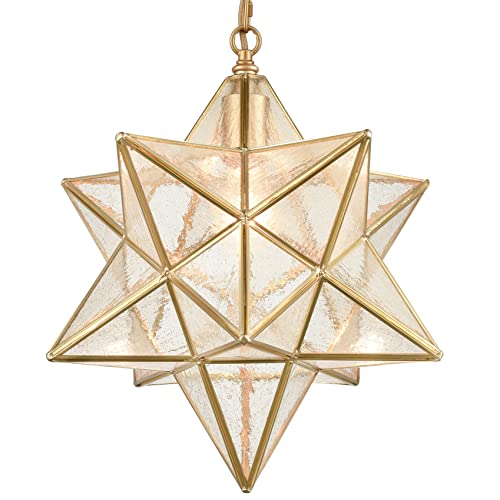 DAYCENT Moravian Star Light Fixture Modern Brass Seeded Glass Pendant Lights, 15-inch - size: 15-In