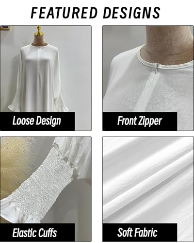 Muslim Prayer Abaya Islamic Women's Khimar Pure Color Hijab Dress Long Sleeve Dubai Kaftan - color: White