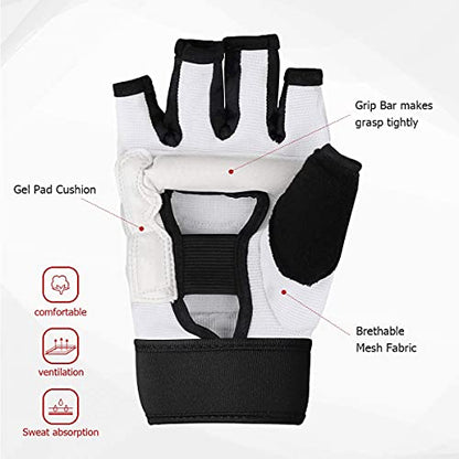 Taekwondo Karate Gloves & Sparring Gear Foot Protector Set, Boxing Sparring Foot Guard and Half-Finger Gloves for Martial Arts TKD Kung Fu Punch Bag Kickboxing MMA Training - size: Medium