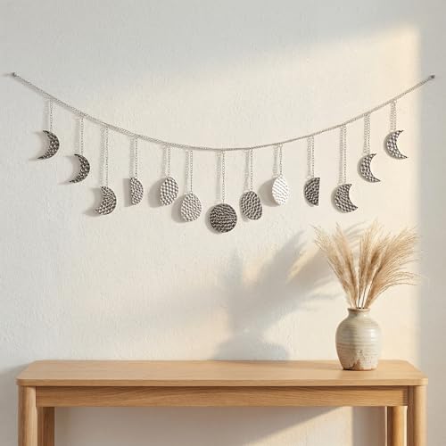 opulinea Moon Phase Wall Decor, Sliver Celestial Wall Hanging - color: Sliver, size: 6.3"L x 36"W