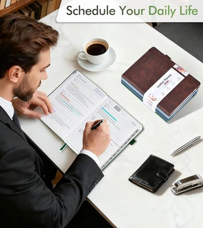 2026 Weekly & Monthly Planner, 12 Months Hardcover Planner from January 2026 - December 2026, Leather Agenda Organizer Book 2026 with Tabs, Daily Calendar Planners for Work School Home, A5 (5.75" x 8.38"), Green - color: Green