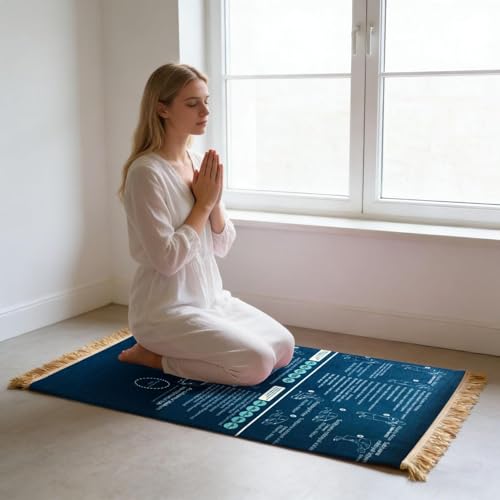 Guided Prayer Mat, Read in English and Say It in Arabic, Non-Slip Educational, Guided Prayer Mat for Salah and Meditation (Blue) - color: Blue