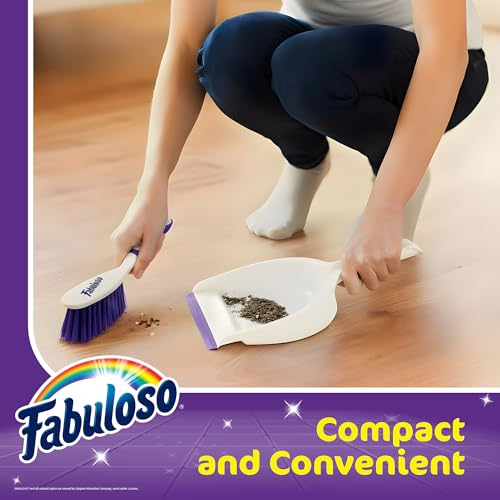 Fabuloso Brush and Dustpan Set, White and Purple | Snap-together storage, hanging hole for wall mount, quick sweeps for tile and hardwood floors - size: Brush & Dustpan