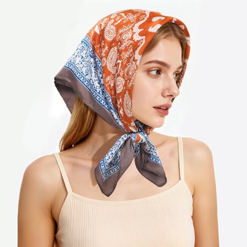27" Head Scarf Like Satin Silk for Women,Hair Scarves Bandana,Headband Silk Feeling for Hair Wrap - color: Blue Red