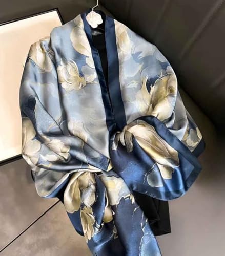 Xyueanlo Scarfs for Women Lightweight Scarves Fashion Print Floral Pattern Head Scarf Wraps Shawls - color: Blue White