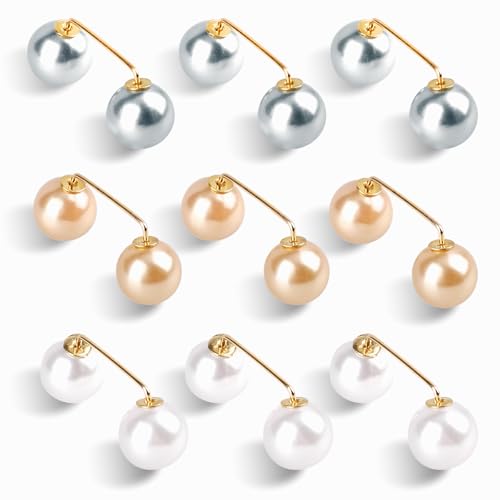 9Pcs Pearl Brooch Pins Anti-Exposure Neckline Safety Pins Tops Clothing Decorative Clips for Sweater Broach Shirt Shawl Dress Cloak for Women Wedding Party 3 Color