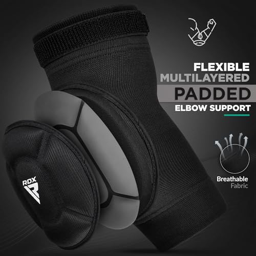 RDX Elbow Pads, Muay Thai MMA Kickboxing Sparring Elbow Guard, Martial Arts Striking Protection,Wrestling Basketball Adjustable MTB Volleyball Compression Padded Sleeve, Men Women - color: Black White, size: X-Large