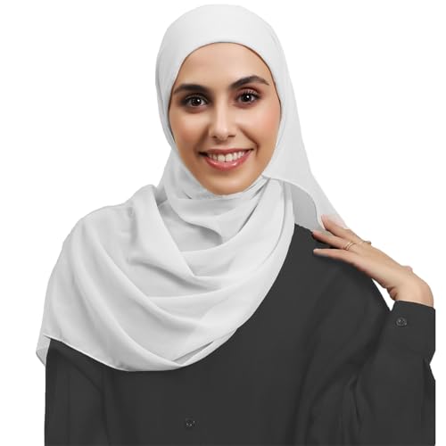 Instant Chiffon Hijab with Undercap Solid Color Muslim Hijabs Scarf Head Wraps Ready To Wear Hijab For Women - color: White