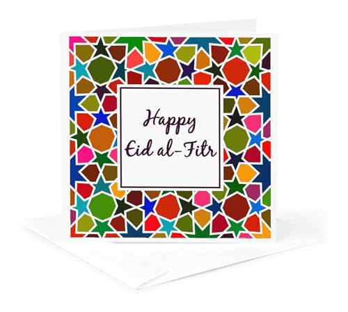 3dRose Happy Eid al Fitr - Colorful Stars 1 Greeting Card with envelope