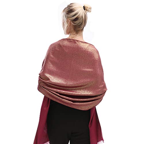 LMVERNA Women's Sparkling Metallic Soft Pashmina Shawls and Wraps Scarf in Solid Colors - color: Maroon-glod