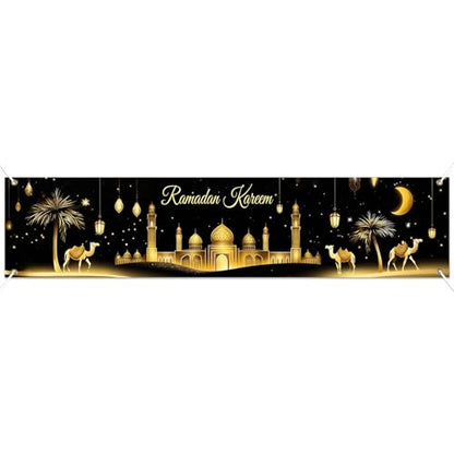 BlissYard Ramadan Decorations Banner Eid Mubarak Kareem Islamic Decor Long Mosque Moon Star Home Party Backdrop Reusable Polyester Wall Hanging 78x17 Inch Muslim Holiday Display